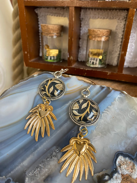 Black and gold vintage style earrings