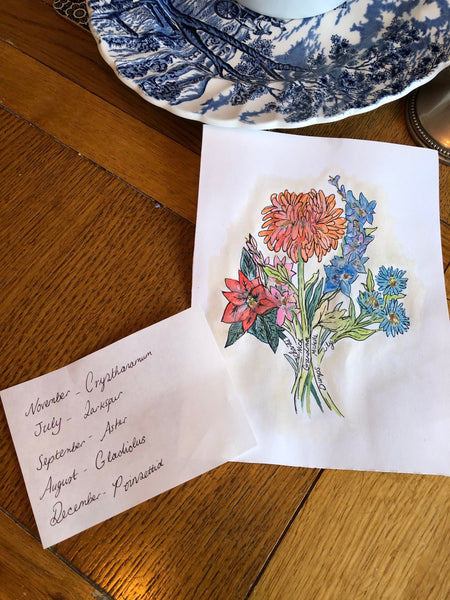 Family birth flower bouquet art