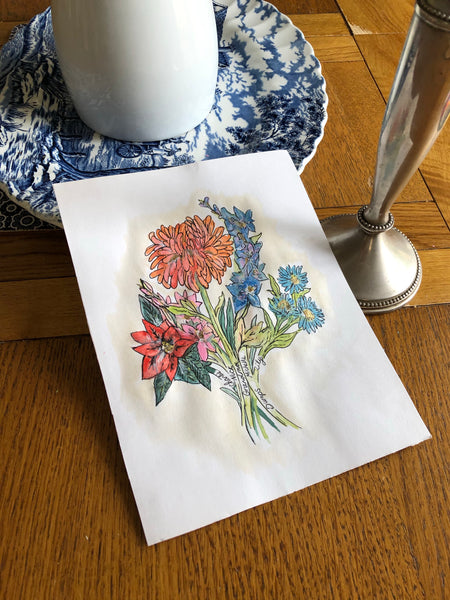 Family birth flower bouquet art