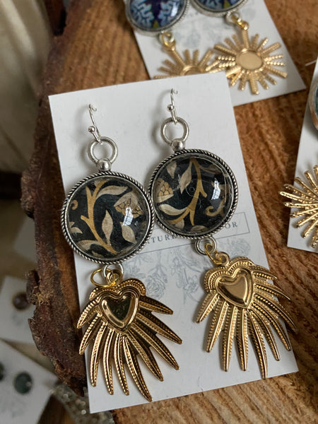 Black and gold vintage style earrings