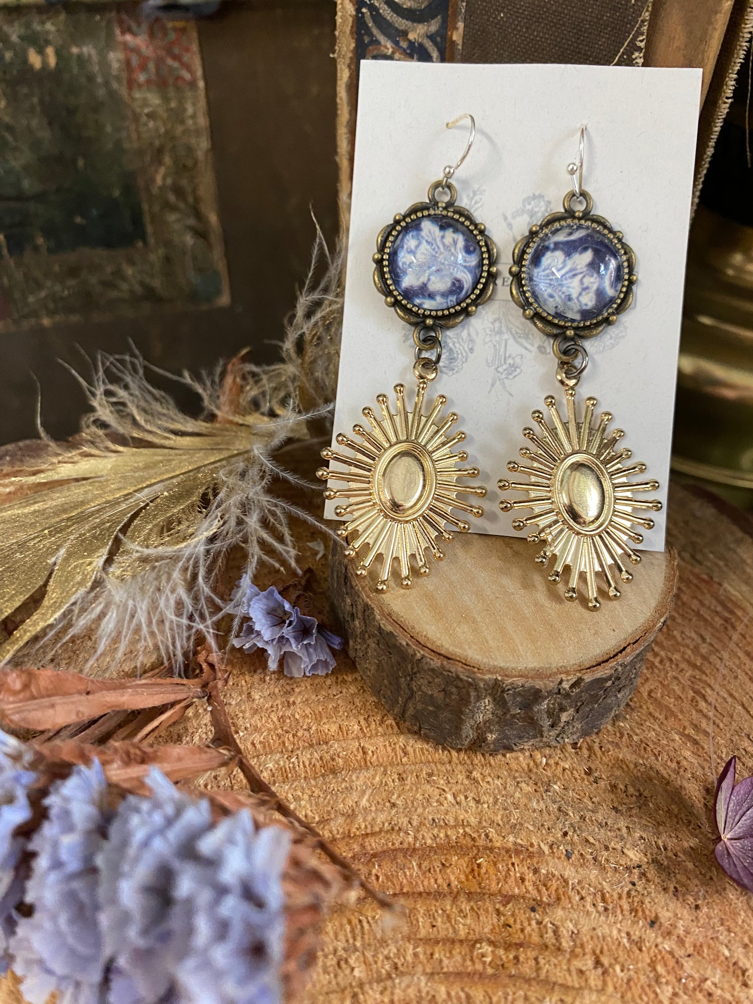 Blue and gold earrings