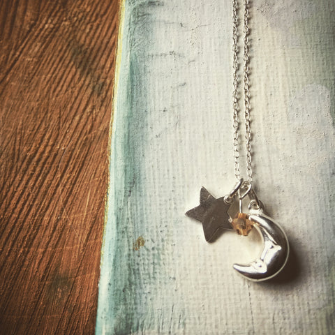 Star, moon and Swarovski necklace