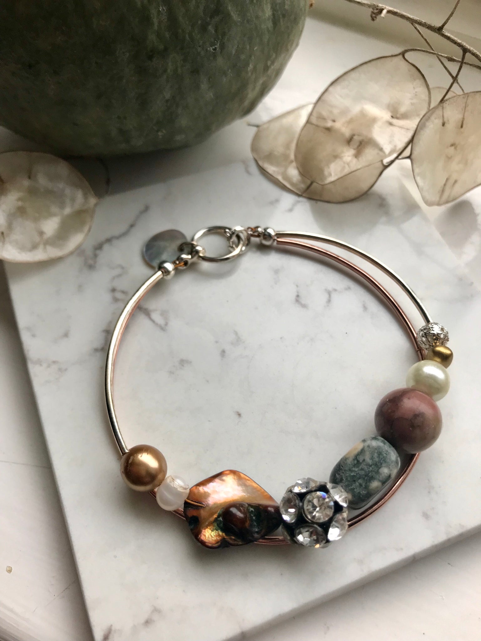 Rose gold and silver mixed bead bracelet