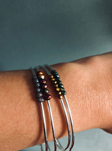Thin stacker bracelet - blue/ grey stone