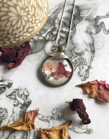 Red and pinks vintage print pendant