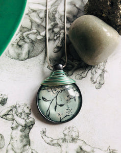 Mint green vintage print pendant