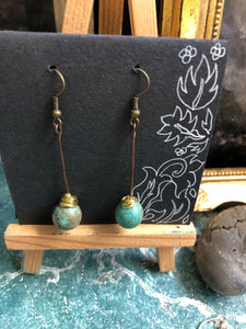 Turquoise and drop earrings with gold wire detailing