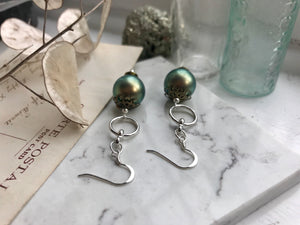 Iridescent green and silver earrings