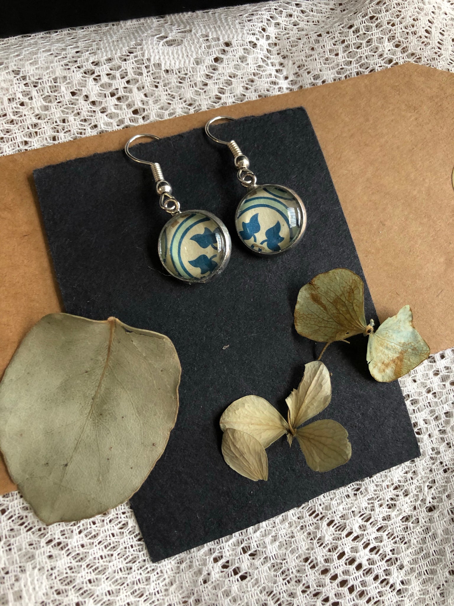 Vintage tile print design earrings