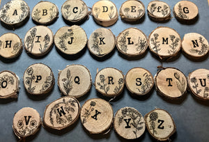 Illustrated Wooden slice fridge magnet - Alphabet