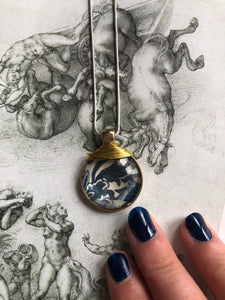 Blue botanical print pendant
