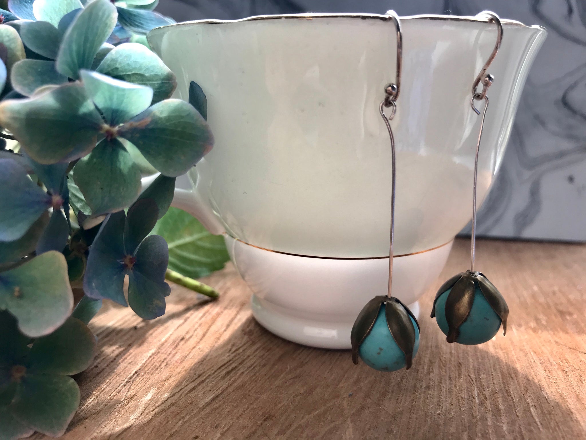 Botanical turquoise drop earrings