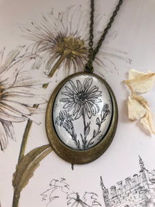 Aster, Hand - drawn pendant, birth flower of September