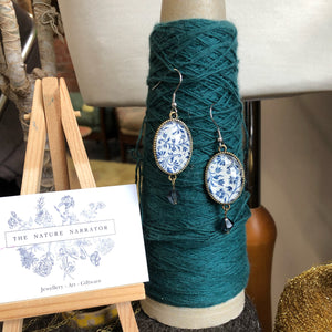Blue vintage print earrings