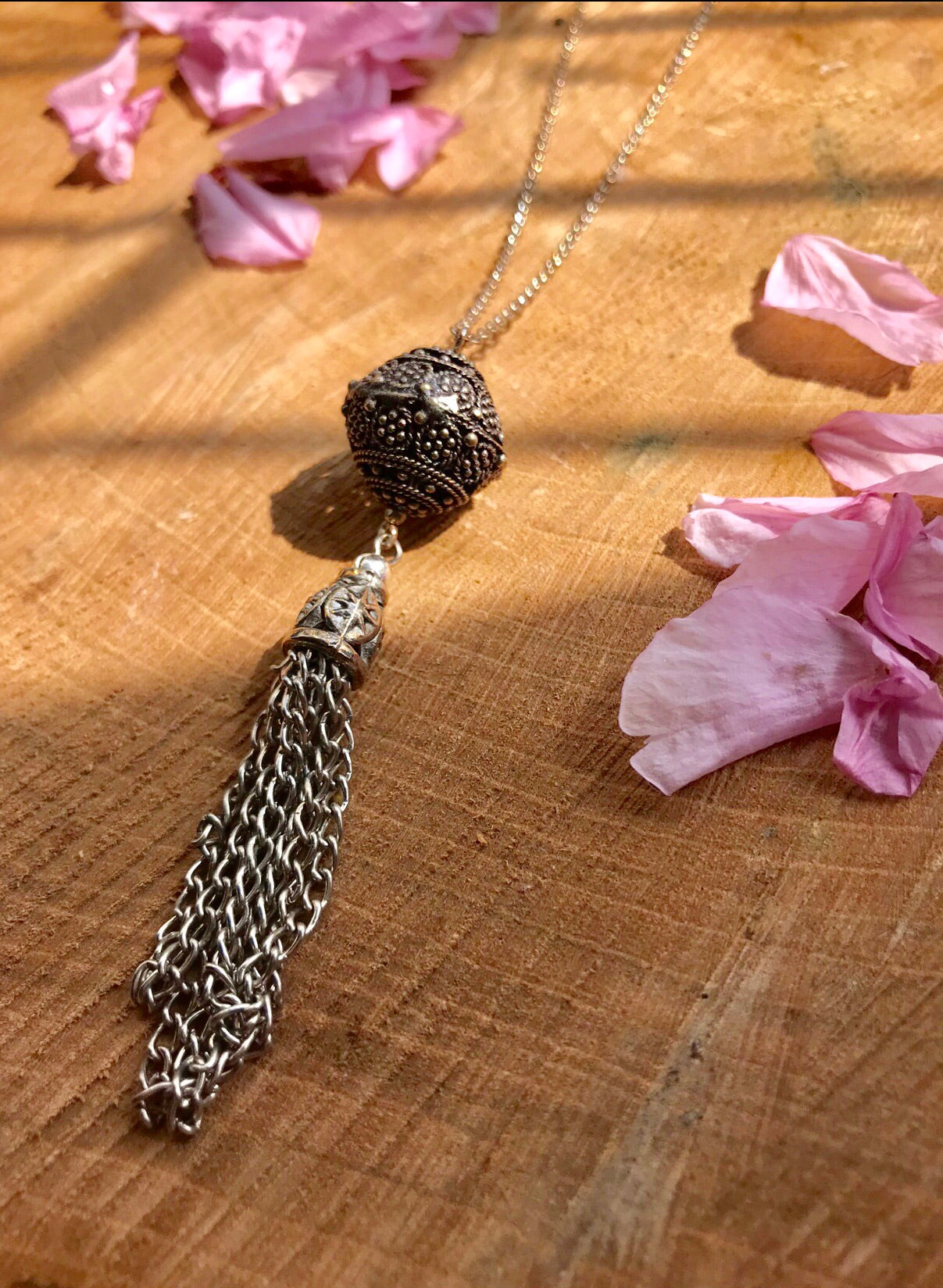 Filagree and chain pendant