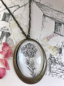 Chrysanthemum, Hand- drawn pendant, birth flower for November