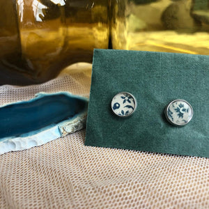 Blue and white vintage style stud earrings