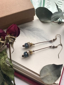 Blue, grey, silver and gold mix drop earrings