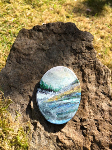 Large oval Hand painted clay brooch