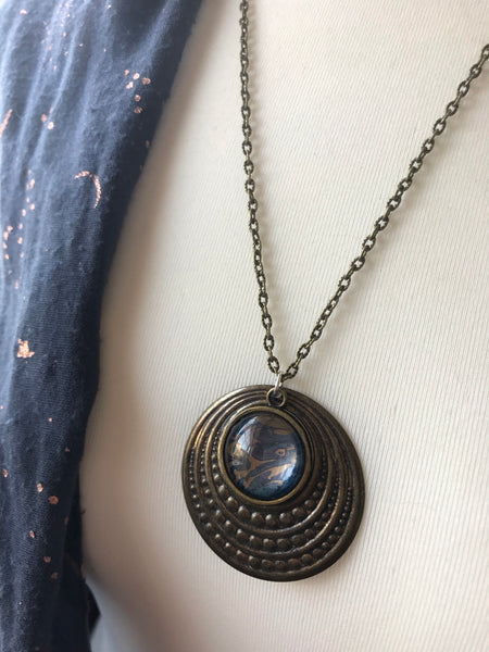 Blue and bronze marble print pendant