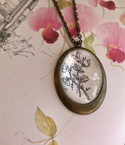 Sweet pea - hand-drawn pendant - April birth flower