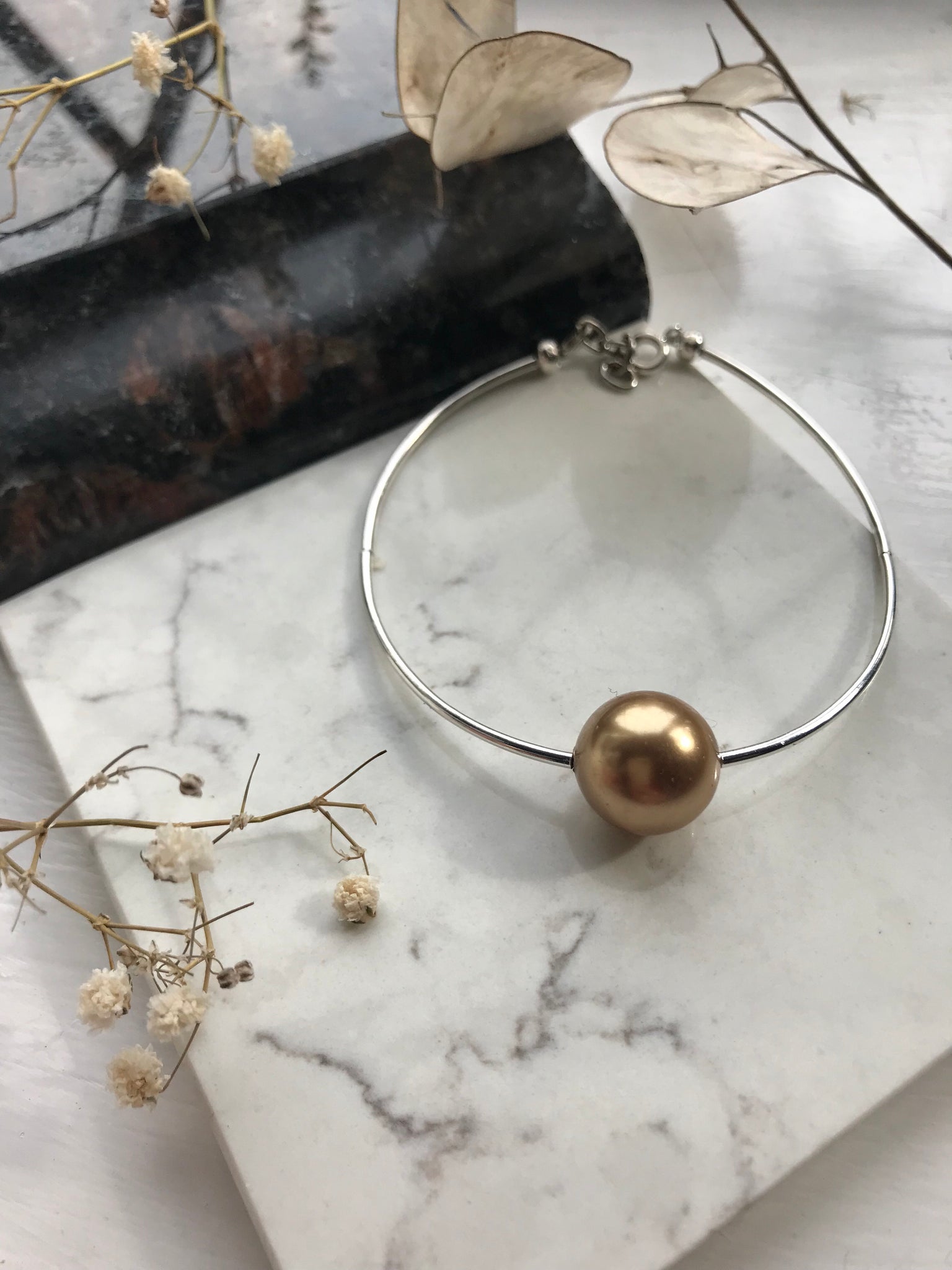 Gold Swarovski Pearl and silver bracelet