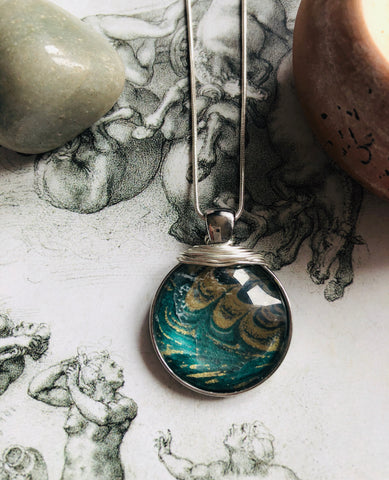 Green and gold marble print pendant