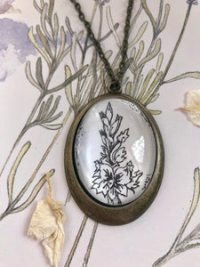 Gladiolus, Hand - drawn pendant- birthday flower for August