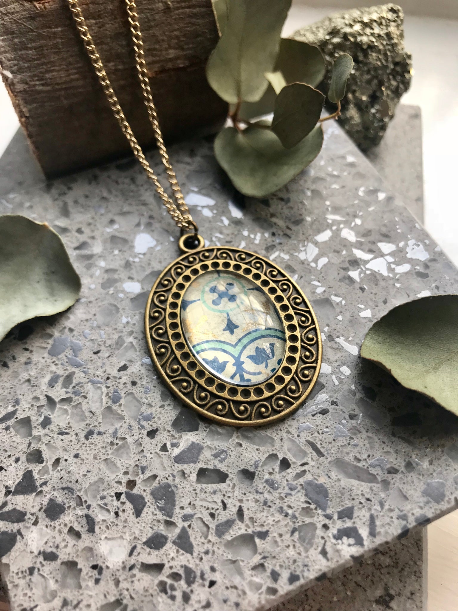 Oval tile print pendant