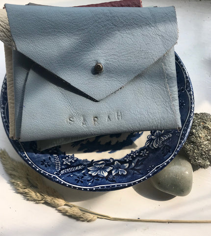 Pale blue leather coin purse