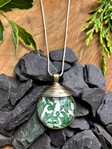 Green botanical print pendant